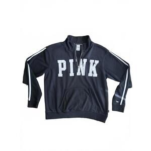 PINK Black Half-Zip Fleece Sweatshirt – Size L 🖤✨